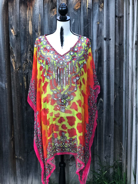 MAJESTIC RED LEOPARD, Short Kaftan — DISCOUNT —35% off & FREE shipping in Australia